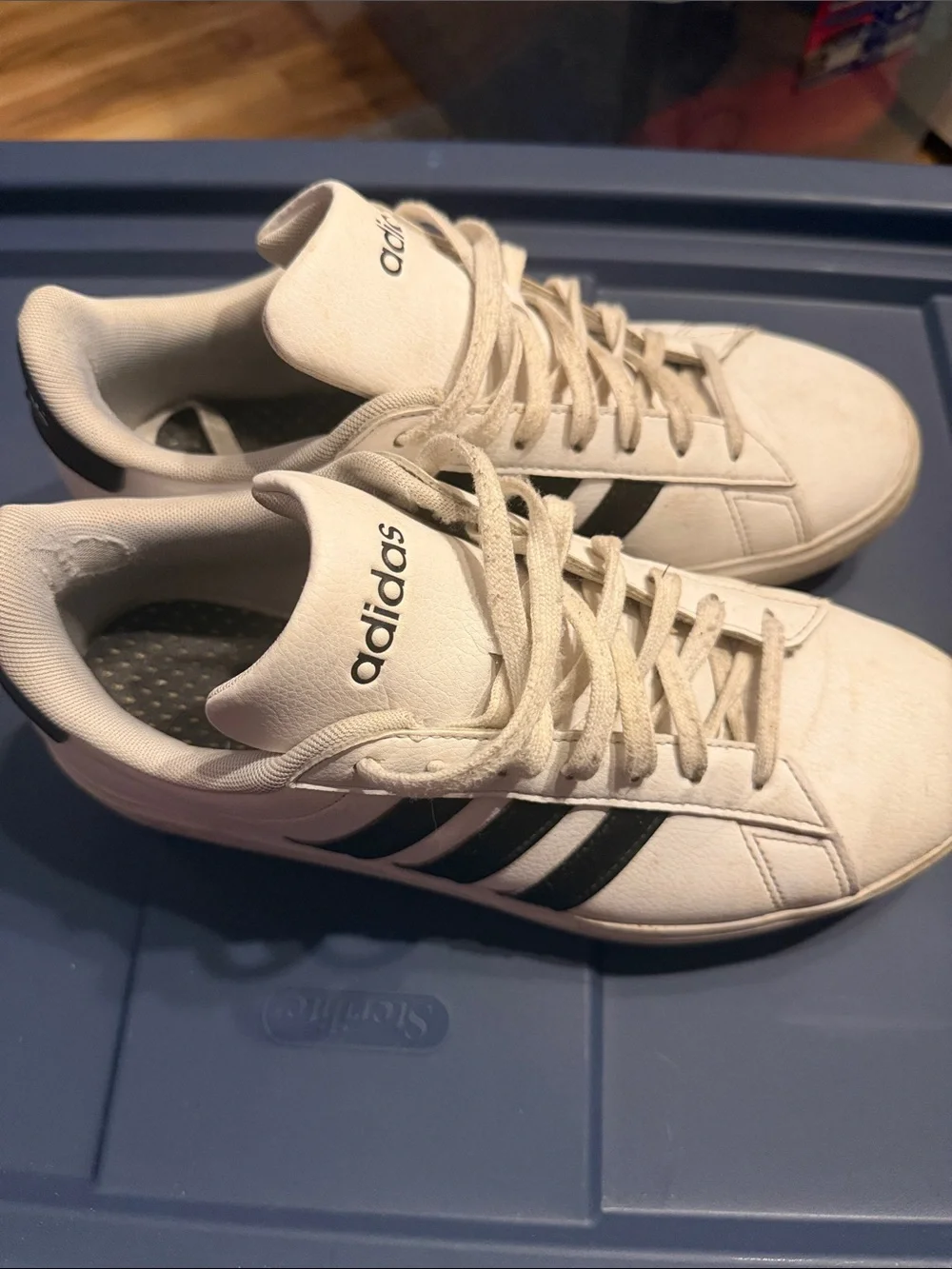 adidas White Sneakers with Black Stripes